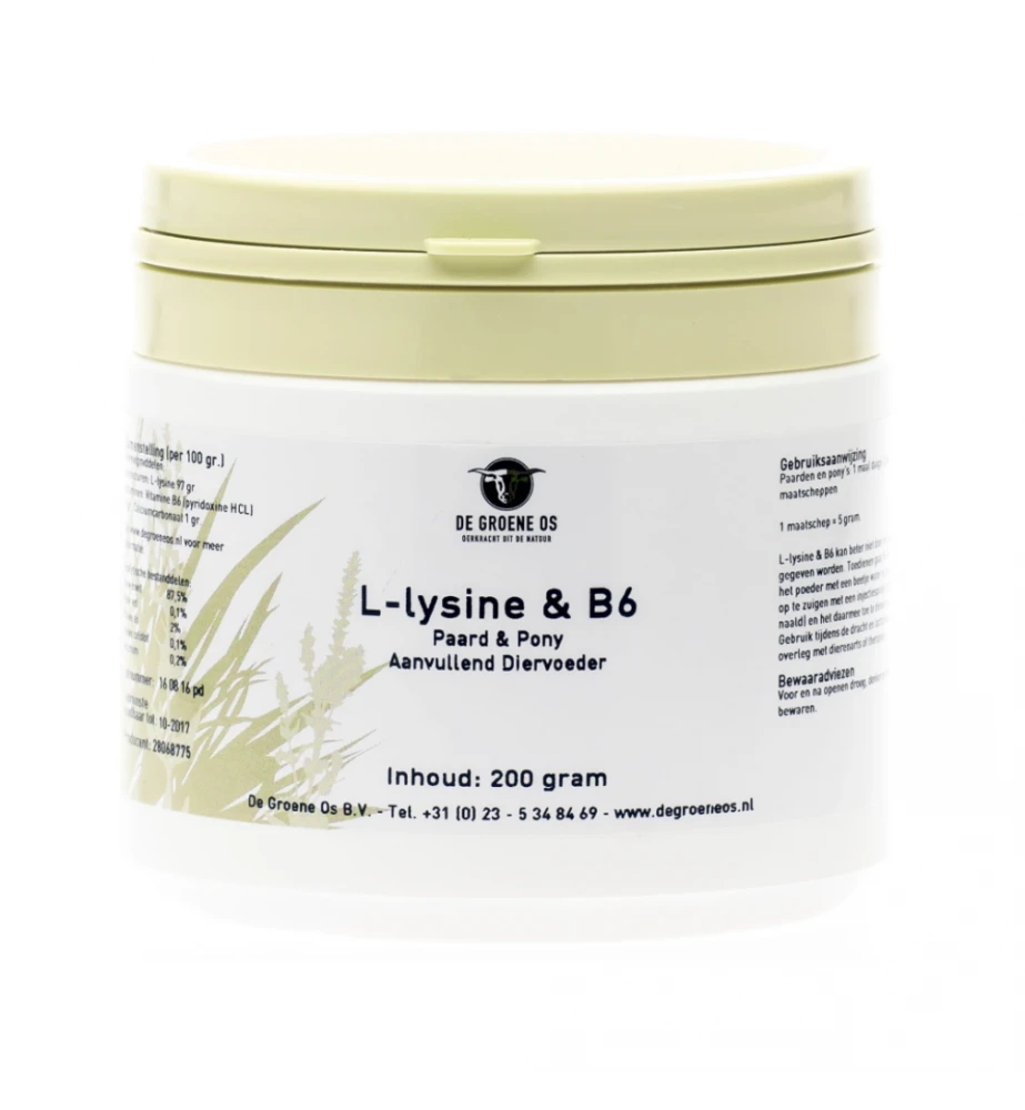 De Groene Os L-Lysine & B6 - 200 Gram 1 De Groene Os L-Lysine & B6 - 200 Gram
